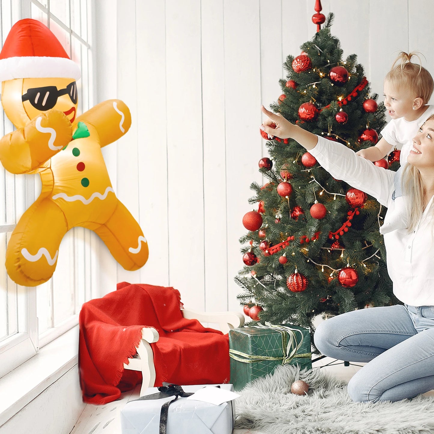 🎅 PureAero™ 1,1 m Peperkoekman Uit Het Raam – Grappig Ontwerp, LED-verlichting, Eenvoudige Bevestiging 🎄