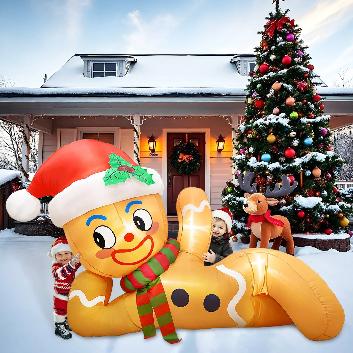 🔥 PureAero™ 3 m Liggende Peperkoekman – XL Formaat, Warme LED-verlichting, Duurzaam Winterontwerp