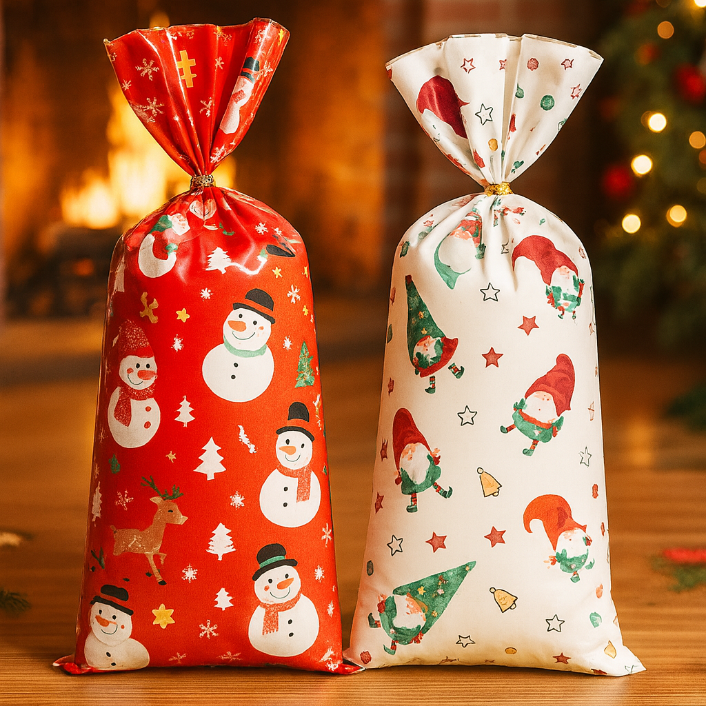 🎁 PureAero™ Kerst Cadeauzakken Set – Santa & Snowman, 25/50 of 100 stuks