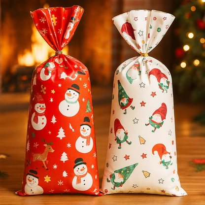 🎁 PureAero™ Kerst Cadeauzakken Set – Santa & Snowman, 25/50 of 100 stuks