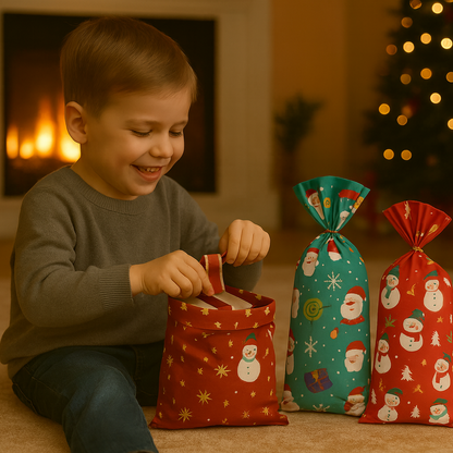 🎁 PureAero™ Kerst Cadeauzakken Set – Santa & Snowman, 25/50 of 100 stuks