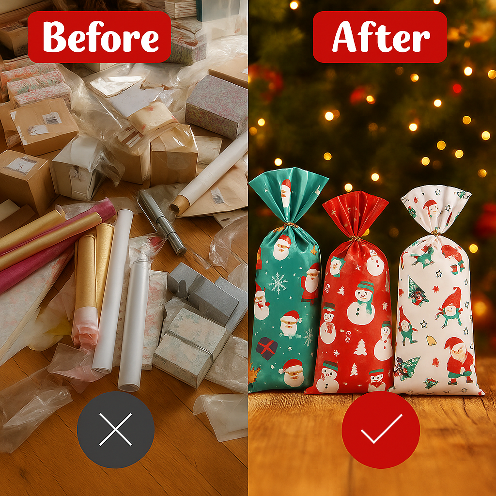 🎁 PureAero™ Kerst Cadeauzakken Set – Santa & Snowman, 25/50 of 100 stuks