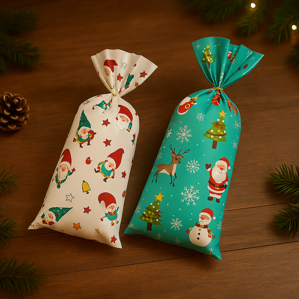 🎁 PureAero™ Kerst Cadeauzakken Set – Santa & Snowman, 25/50 of 100 stuks