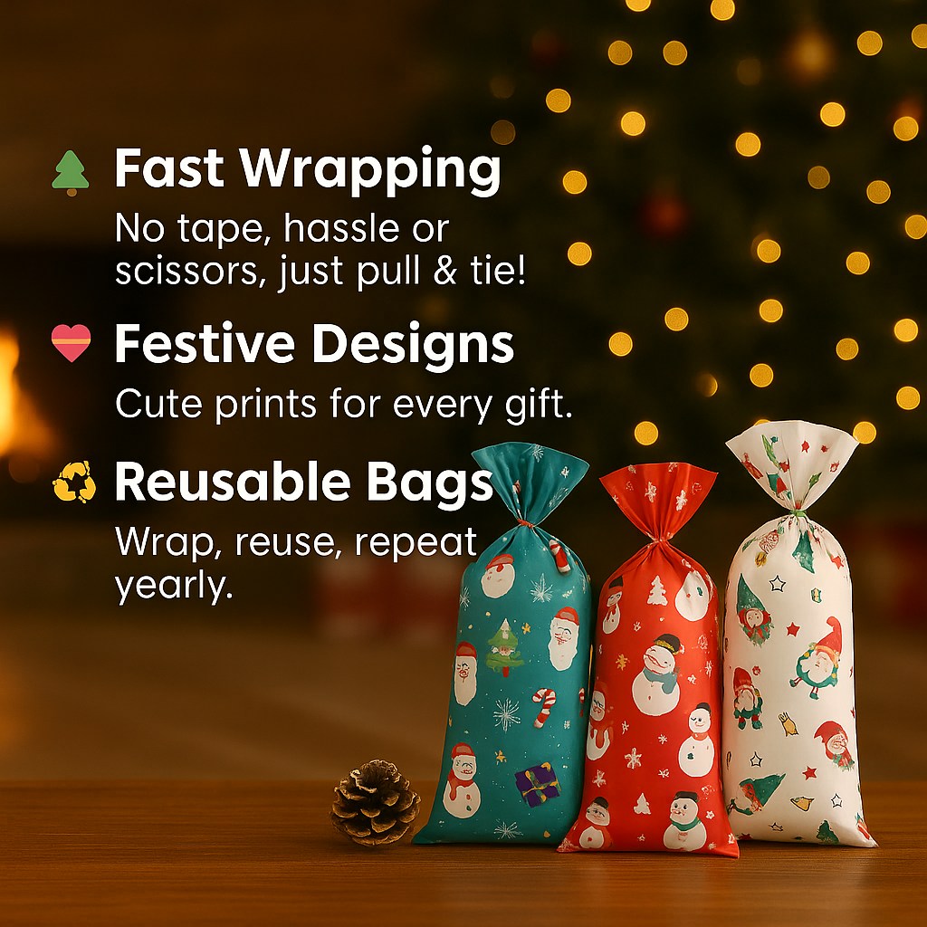 🎁 PureAero™ Kerst Cadeauzakken Set – Santa & Snowman, 25/50 of 100 stuks
