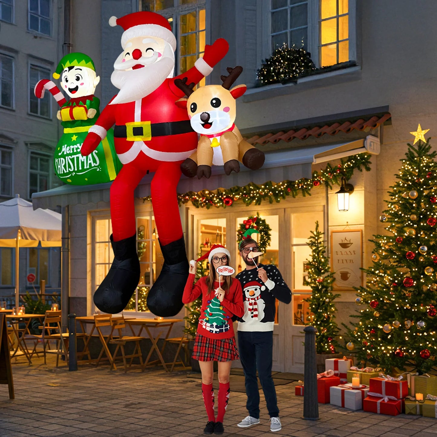 🔥 PureAero™ Kerst Inflatable Zittende Kerstman – Verlichte Feestsfeer, Stijlvol Ontwerp, Duurzaam Gebruik