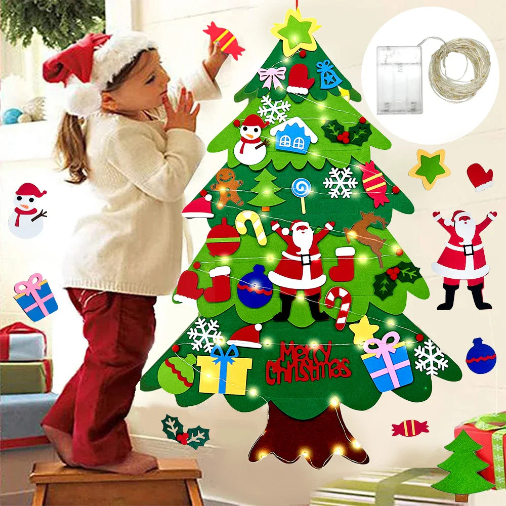 🎄 PureAero™ Felt Kerstboom Met 34 Handgemaakte Ornamenten – Creatief, Kindvriendelijk, Sfeervol