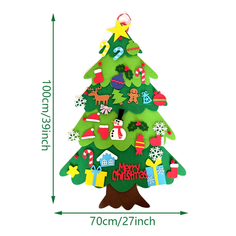 🎄 PureAero™ Felt Kerstboom Met 34 Handgemaakte Ornamenten – Creatief, Kindvriendelijk, Sfeervol