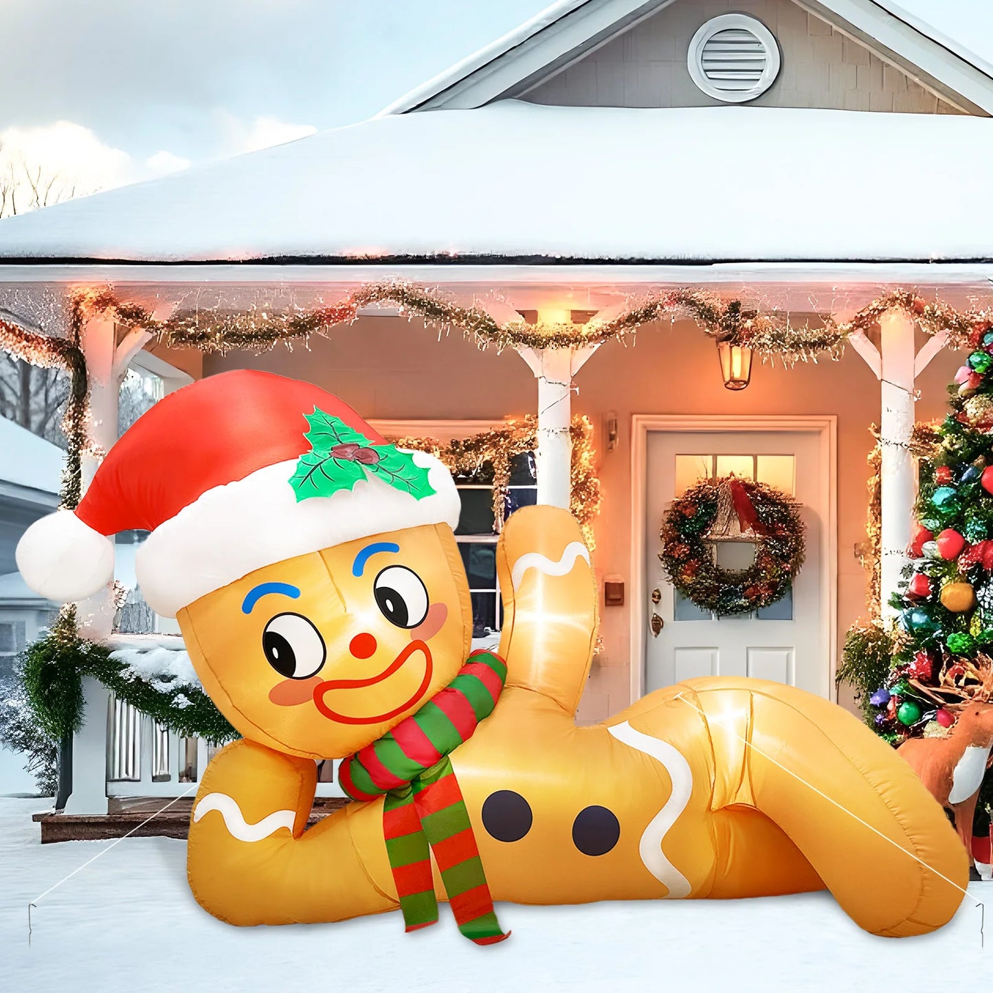 🔥 PureAero™ 3 m Liggende Peperkoekman – XL Formaat, Warme LED-verlichting, Duurzaam Winterontwerp