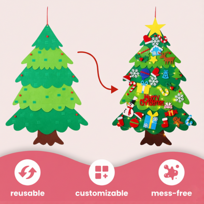 🎄 PureAero™ Felt Kerstboom Met 34 Handgemaakte Ornamenten – Creatief, Kindvriendelijk, Sfeervol