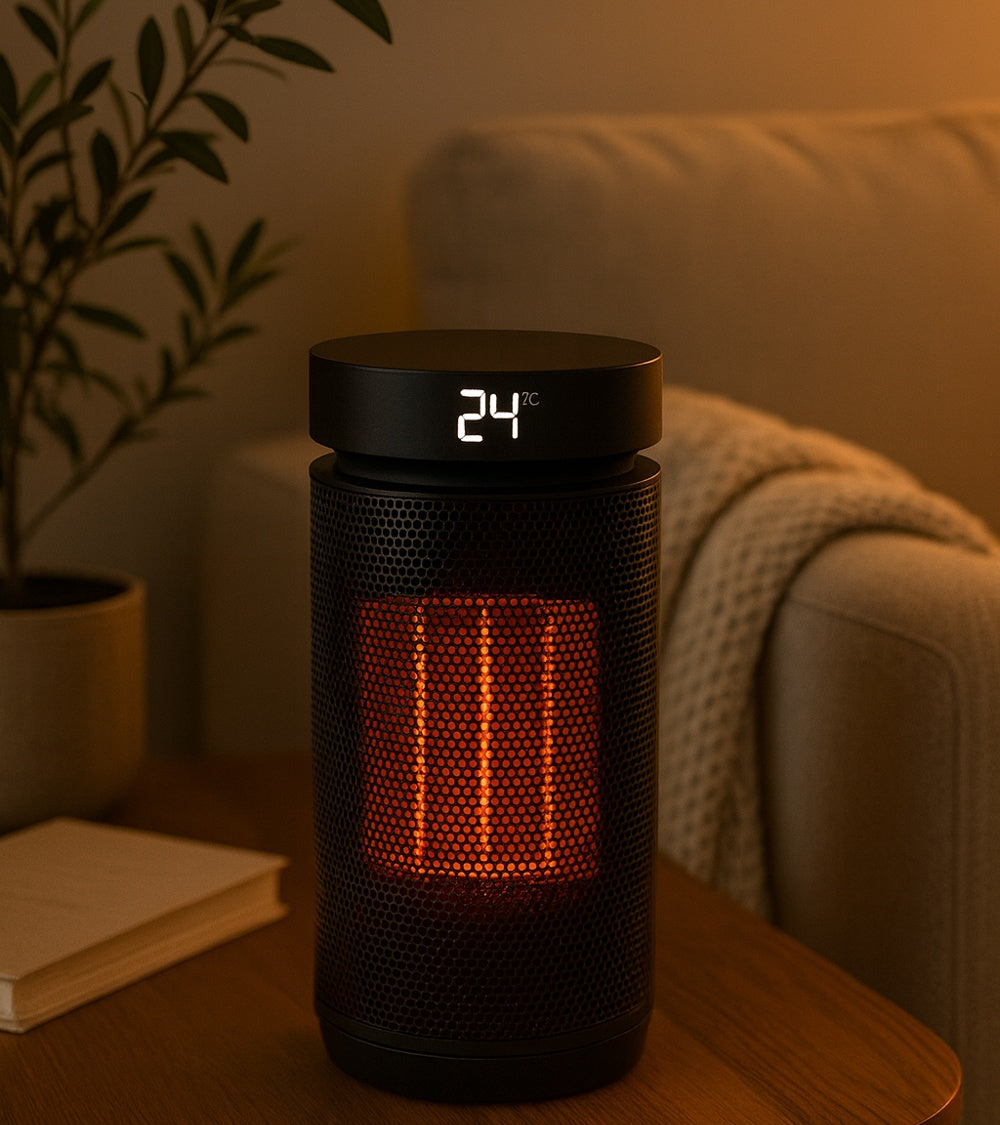 PureAero Smart Heater 2000W – compacte elektrische bijverwarming met thermostaat & afstandsbediening